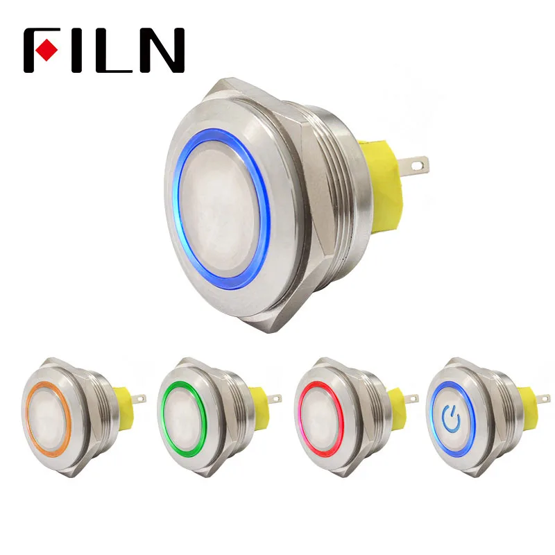 

FILN 30mm bi-color RGB led Metal Push Button Switch momentary latching waterpoof 2no2nc pushbutton on off stainless steel