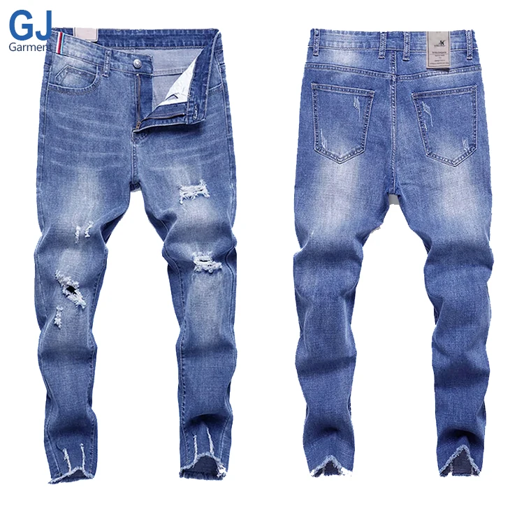 

Wholesale In Bulk Gua China Fashion Stylish New Model Uomo Men Ripped Denim Skinny Ripped Damaged Blue Jeans Pants Trousers, Light blue