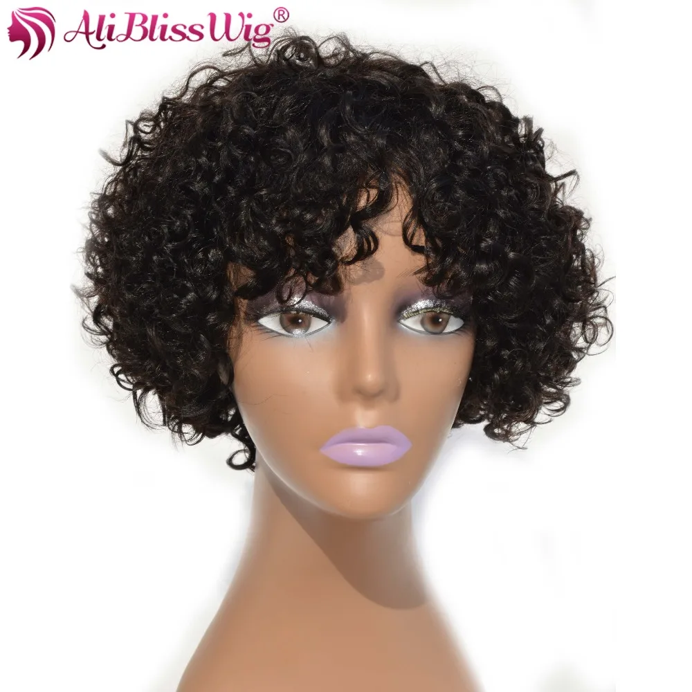 

Cheap130% Density Brazilian Remy Hair Machine Made Short Natural Color Curly Human Hair Wigs For Black Women