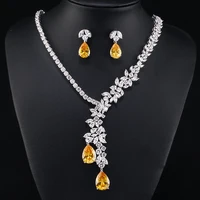 

RAKOL fashion crystal big leaf shape CZ zircon stone dangle wedding bridal necklace earrings set S386