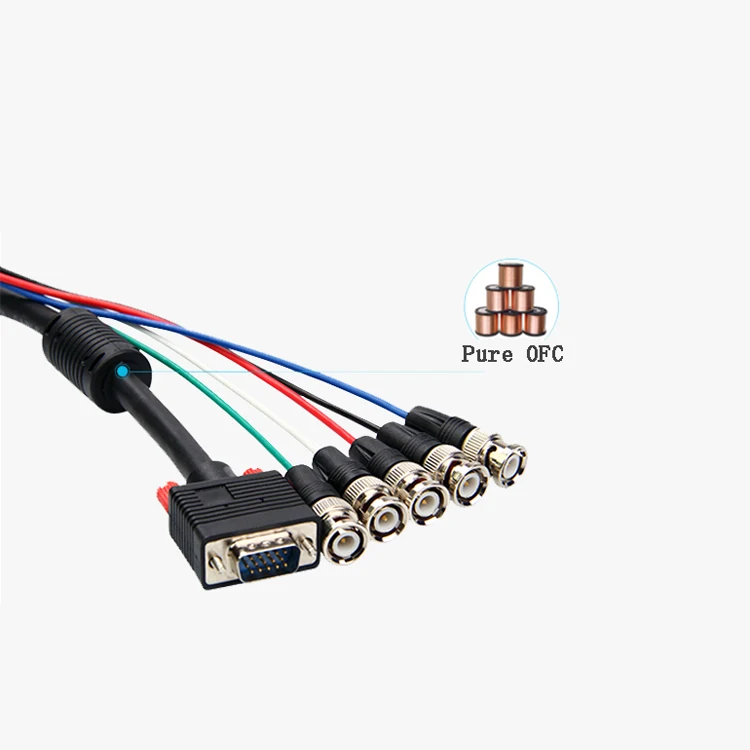 

High Quality 1.5m vga to bnc cable male to male RG6 RG75 for CATV cable vga to 5bnc