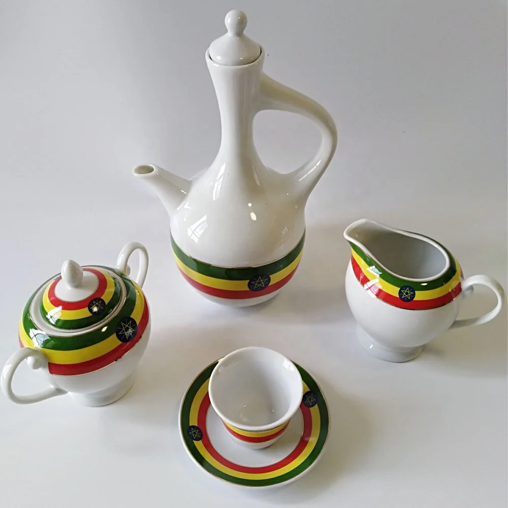 

Hot sales 17 pcs ethiopian coffee set traditional culture design for coffee ceremony, White