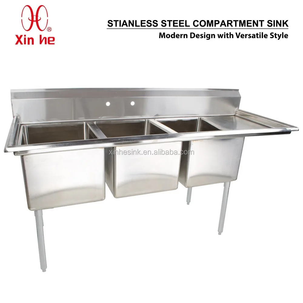 Freestanding Commercial Stainless Steel 3 Three Compartment Sink With Drainboard Buy Commercial 3 Three Stainless Steel Compartment Sink Commercial