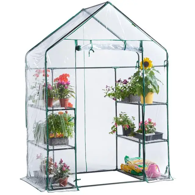 

Indoor small garden walik-in PVC PE frame coated greenhouse for flowers, Green transparent