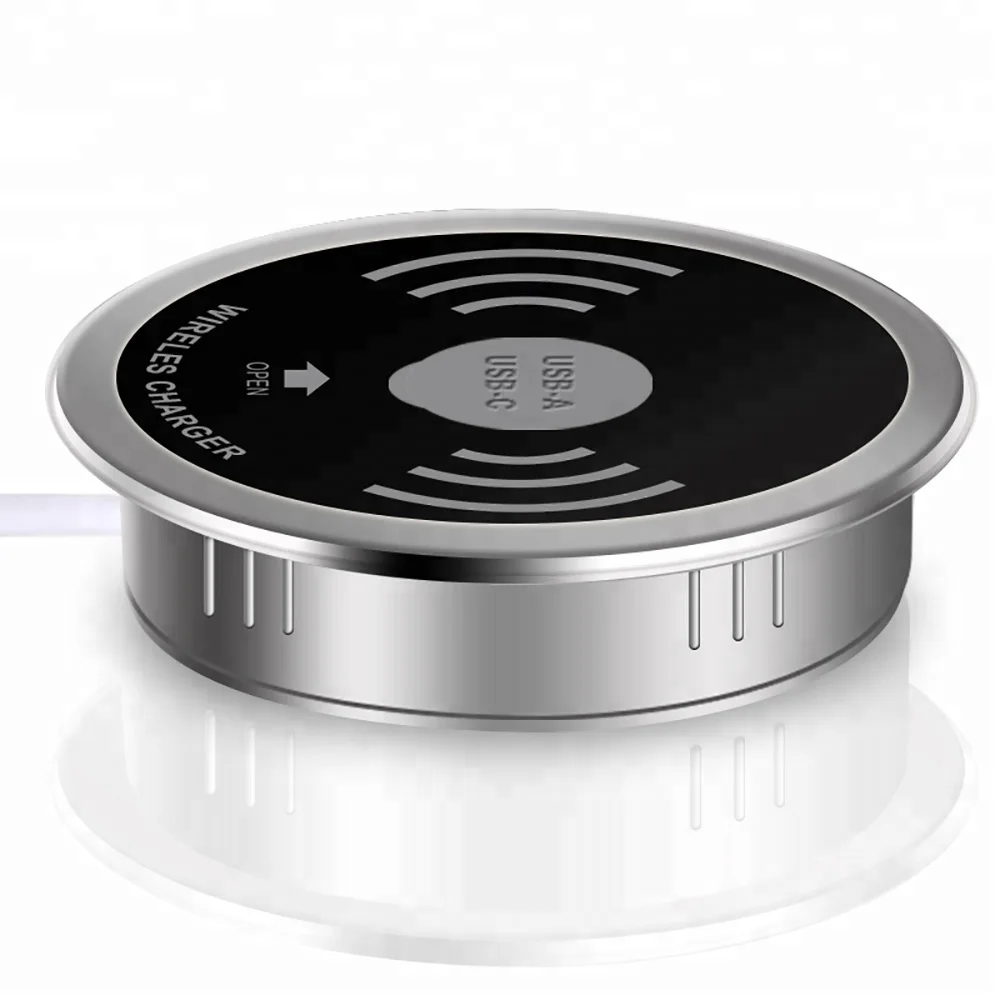 

5W universal mobile phone aluminum alloy embedded desktop wireless charger, Black