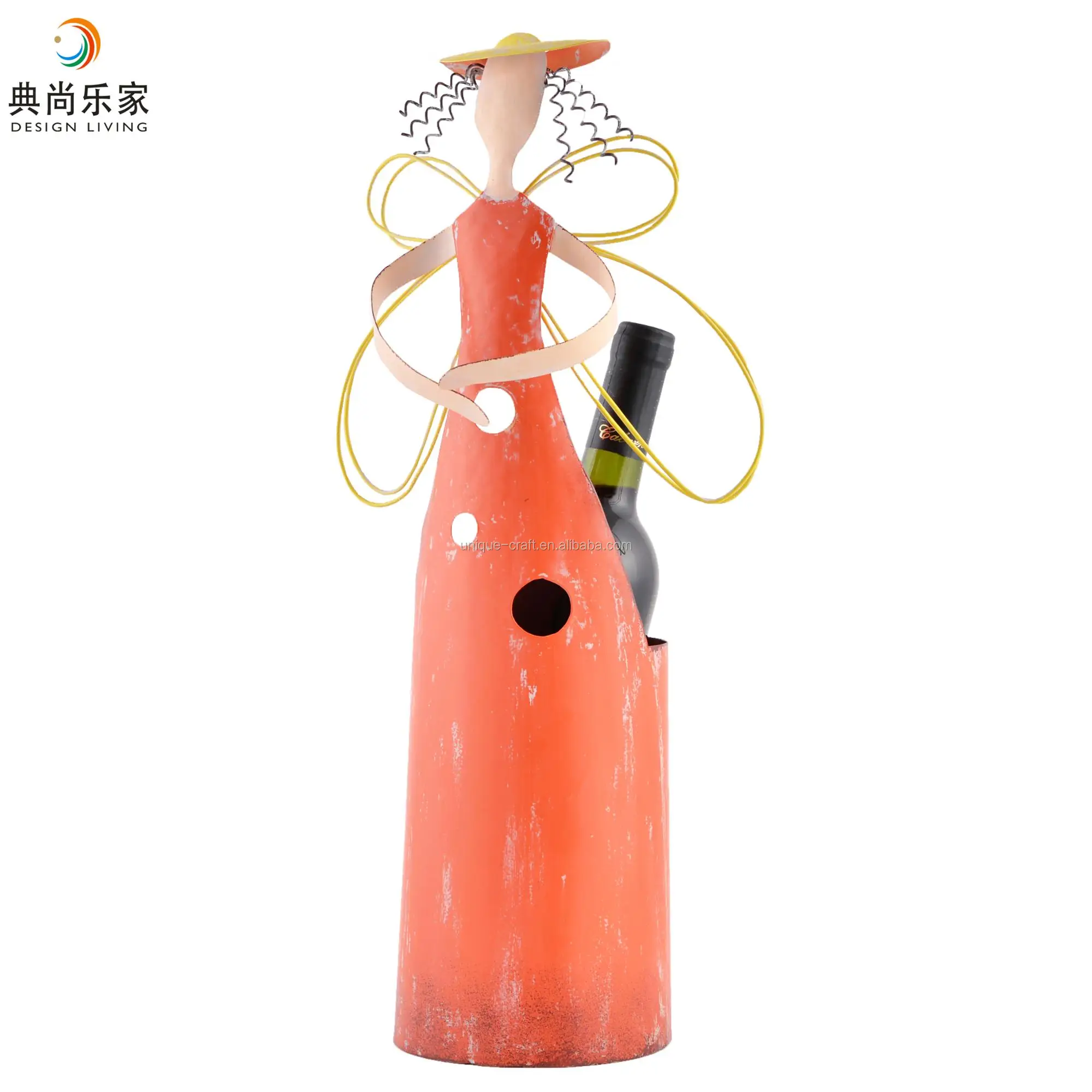 Novelty Lady Shaped Metal Wine Bottle Holder Figurine With Glass Vase