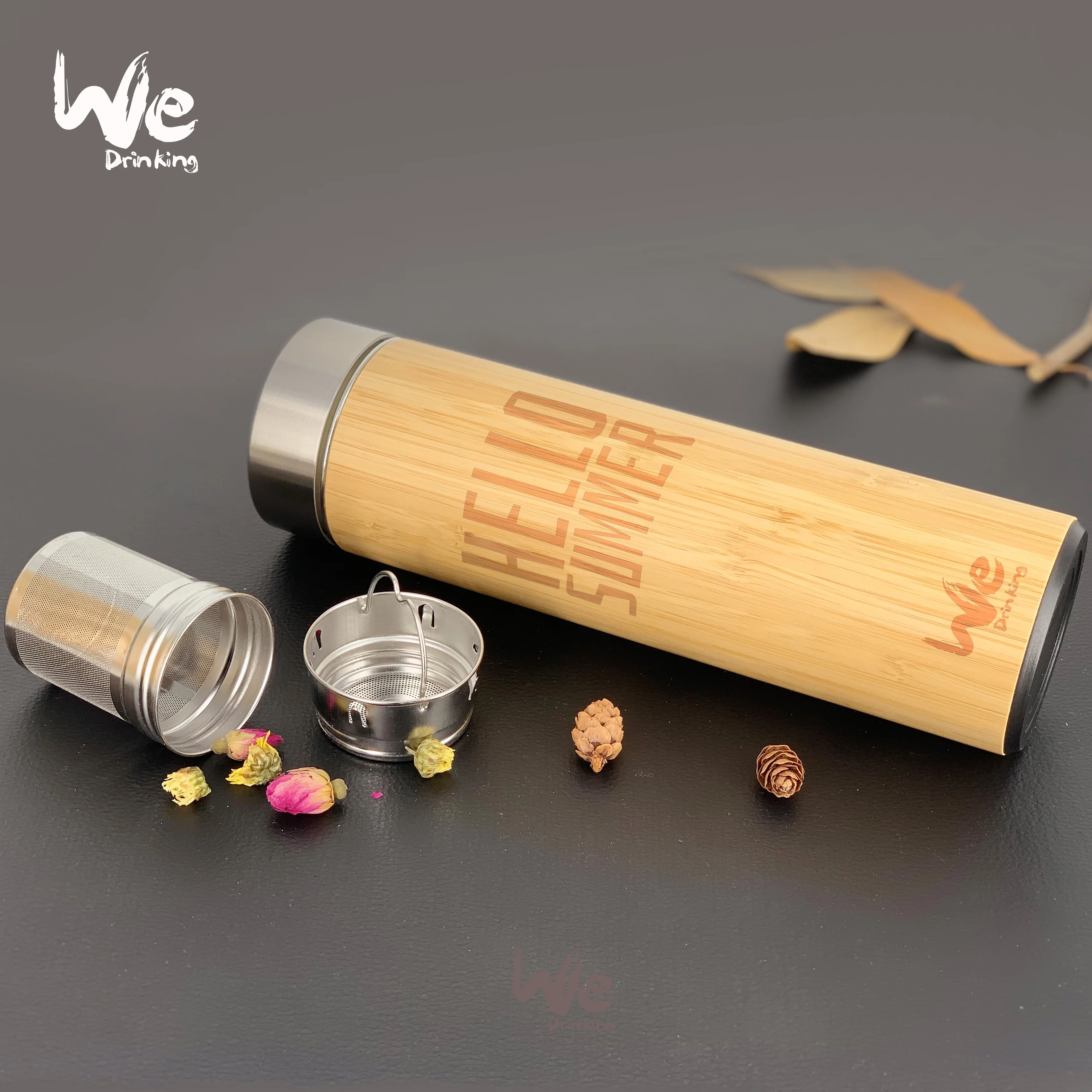 Bs01 480ml 17oz Premium Insulated Bamboo 2go Bottle With Tea Infuser