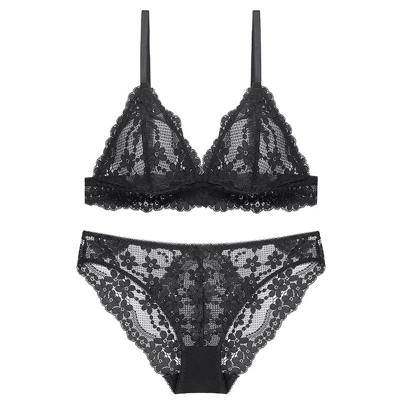 Ultra-thin Embroidery Lace Goddess Wirefree Lingerie Bra And Panties ...