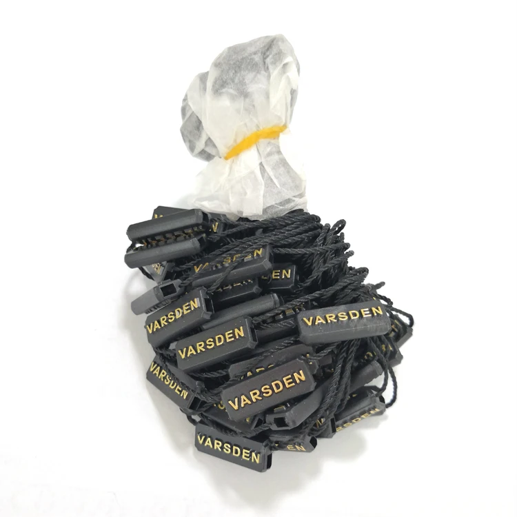 

embossed logo plastic string seal tag for garment, Customized;brown;gold