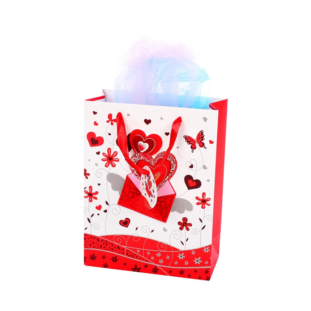 Environmental Durable Custom Festive Printed Red Party Paper Gift Bag With Logo Printing