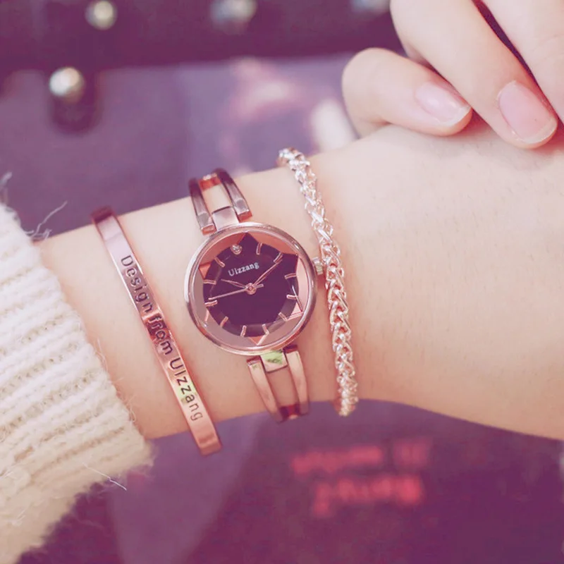 

2019 Ulzzang Gold Lady Wristwatch Luxury Simple Women Bracelet Watches Casual Female Gift Clock 3 Pcs Set