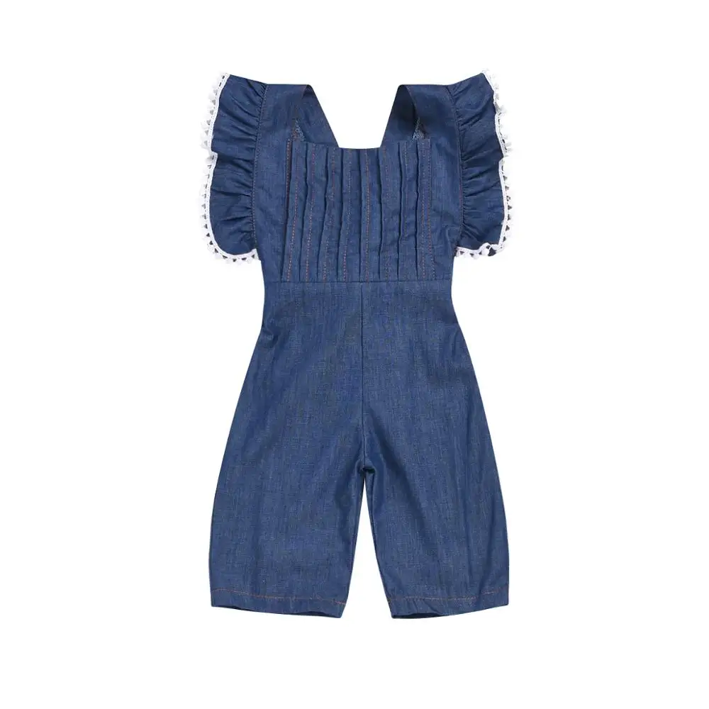 

Casual Newborn Kids Baby Girls Denim backless Romper girls Ruffles summer Jumpsuit Rompers Playsuit Outfits clothes, As picture