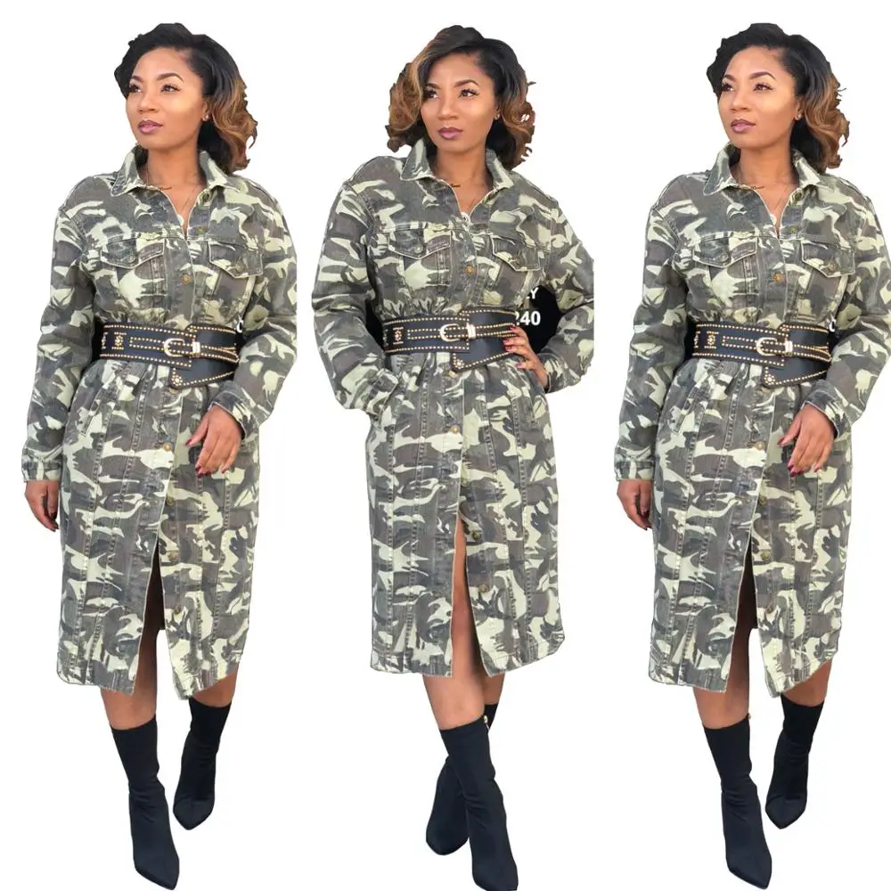 

9044 long style and heavy camo coats with belt women winter coats, As shown