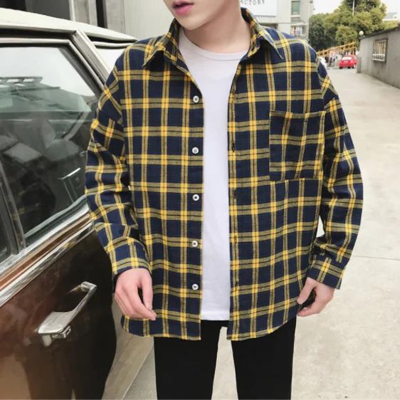 2020 High Fashion Plaid Flannel Shirt For Men Formal Shirts And Pants Combination Long Sleeve Men's Shirts
