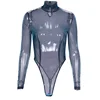 Sexy Transparent Mesh Bodysuit Women Turtleneck Long Sleeve Body Femme 2019 Spring Summer Fashion See Through Girls Bodysuits