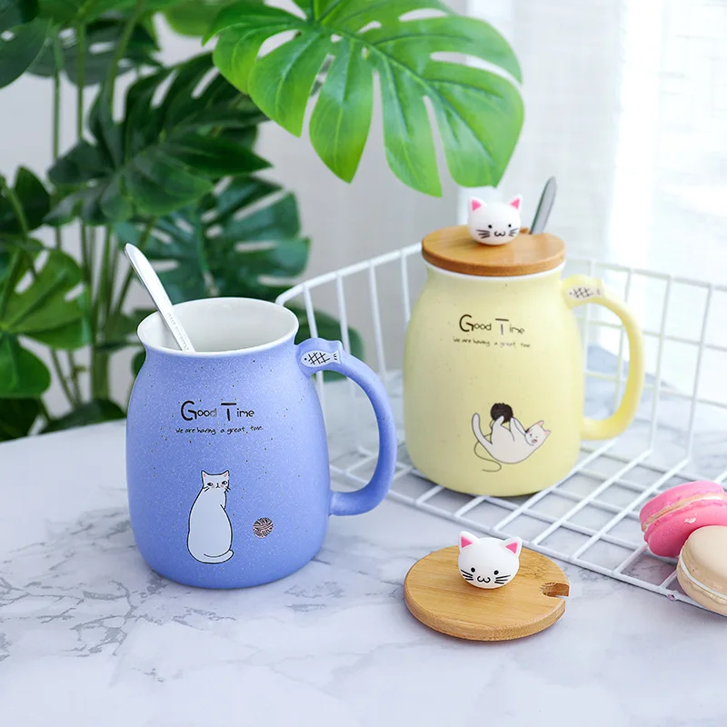 

Creative Gift Cat Ceramic Mug 3D Cat Coffee Mug, White with green