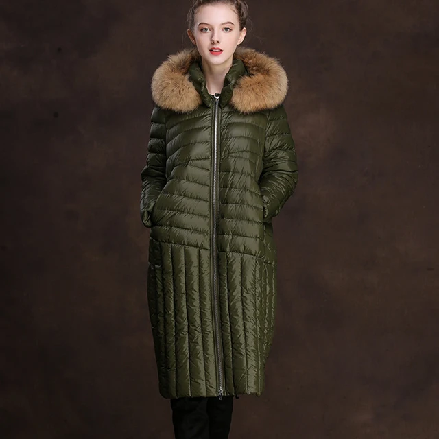 

Hot Selling High Quality Girl Long Duck Down Jacket Windproof Polyester Women Down Coat Real Fur Quilted Winter Down Jacket