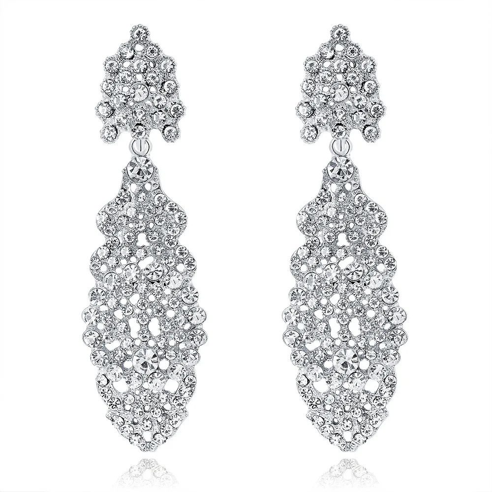 

Stunning White CZ Crystal Rhinestone Bridal Earrings Vintage Women Wedding Chandelier Drop Dangle Earrings, Multi color