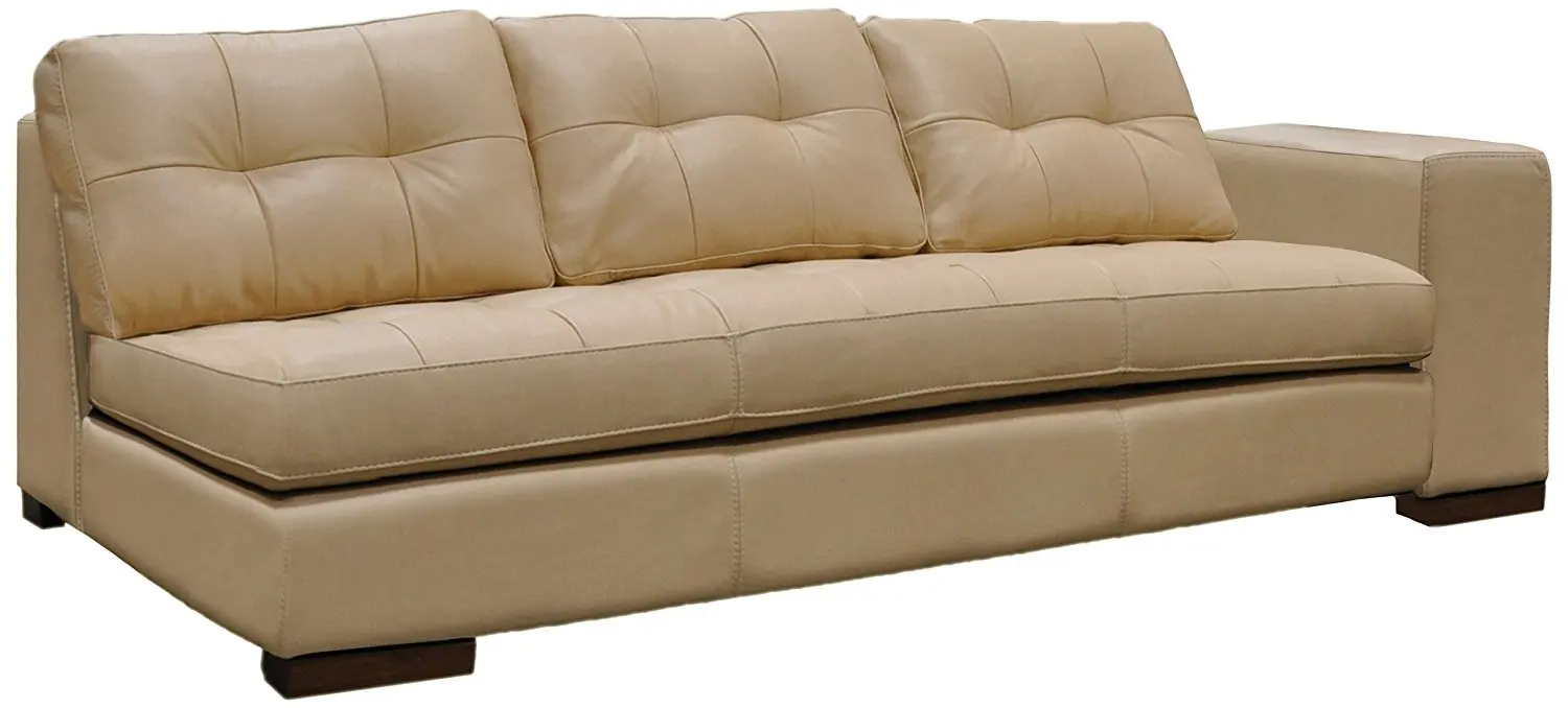 Omnia Leather Peninsula Right Arm 1 Cushion Sofa in Leather, Honey Oak Legs, Softstations White Winter
