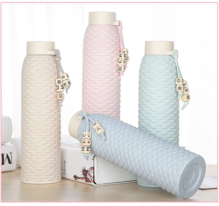 

Eco-friendly Wheat Straw Double Insulated Gift Water Bottles, Tumbler Mug With Lid, Customized color