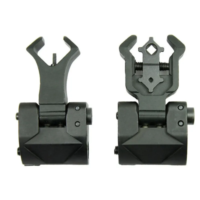 

Black Hunting Tactical Picatinny and Weaver Rails Diamond Aperture Flip Up Front Rear Iron Sights Set