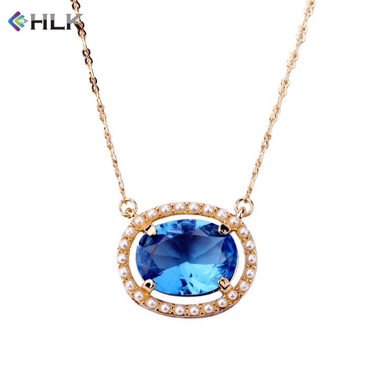 

New Custom Fashion Personalized Designs Jewelry Diamond Chain Pearls Sapphire Crystal Glass Choker Pendant Necklace for Women