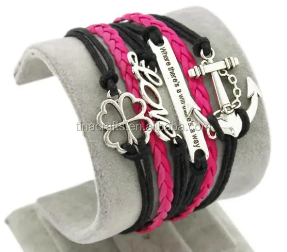 

Flower and anchor pattern leather Wrist Bracelet
