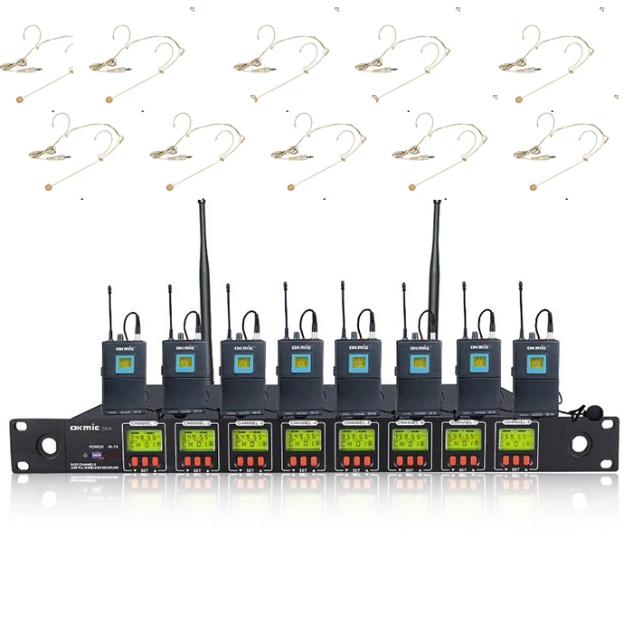 OK-8 Professional 8 Channels PLL UHF Wireless Microphone System with Bodypack Headset Microfones