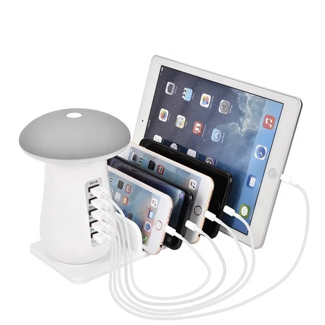 

Mushroom lamp multi-port charger QC3.05 mouth phone holder small night light multi-port mobile phone charger