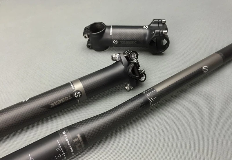 Full Carbon Fiber Bicycle Handlebar Set 3k Flat Riser Handlebar +stem