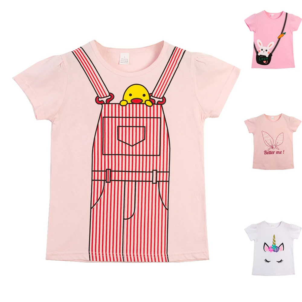 Printed cartoon pattern little girls tops and loose t shirt for girls