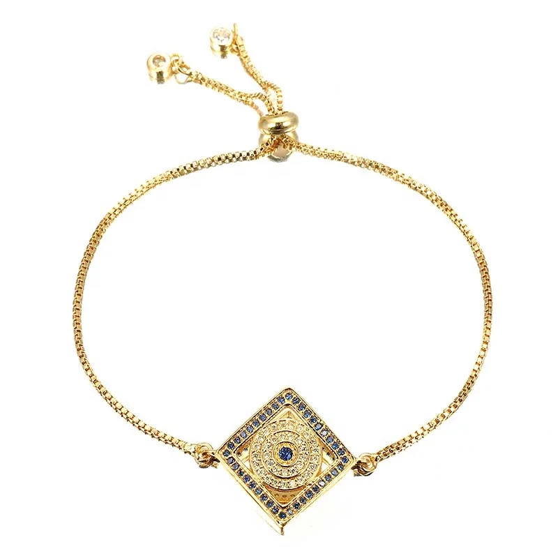 

Newest Natural Zircon jewelry Women 14K Yellow Gold Plated Chain Hollow Square Gem Bracelets Charm Bracelet