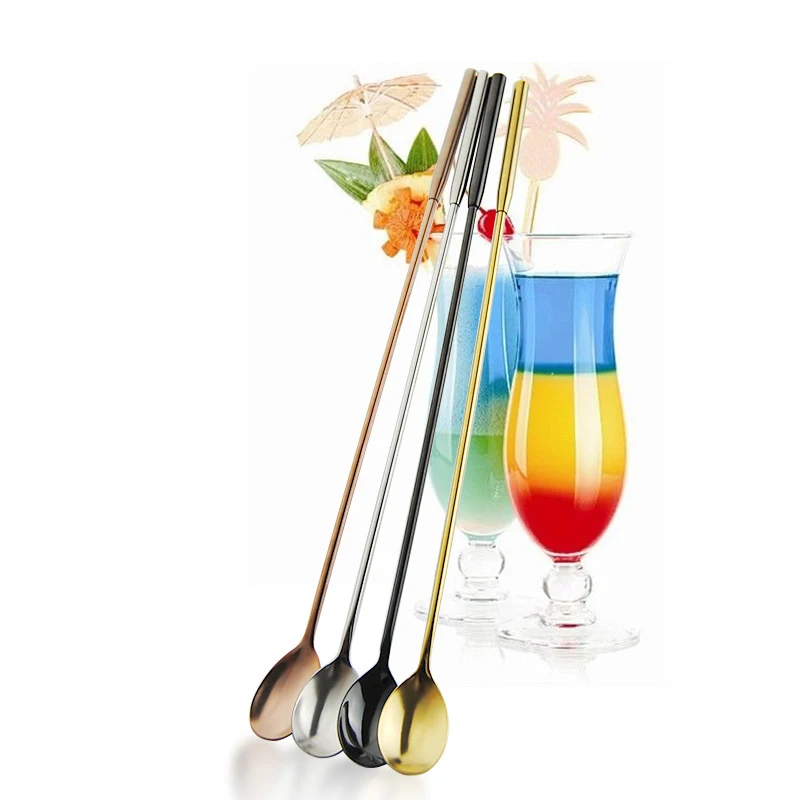 

Multifunctional cocktail spoons in long handle Gold Stirrer Barware Fruit Juice Mixing Spoon Drinking Tools 304 Stainless Steel, Black,gold ,rosegold,silver