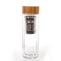 

Promotional Double Wall cooking thermal Glass loose tea Bottle With Bamboo Lid