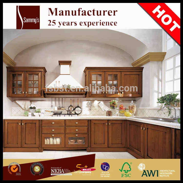 Gabinete de cocina de madera maciza país gabinetes de cocina con tamaño
