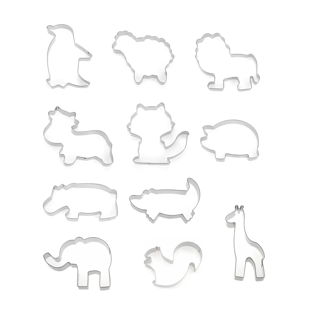 
Stainless Steel Lion Elephant Pig Dolphin Cat Cow Dog Series Cute Animal Cookie Cutters 