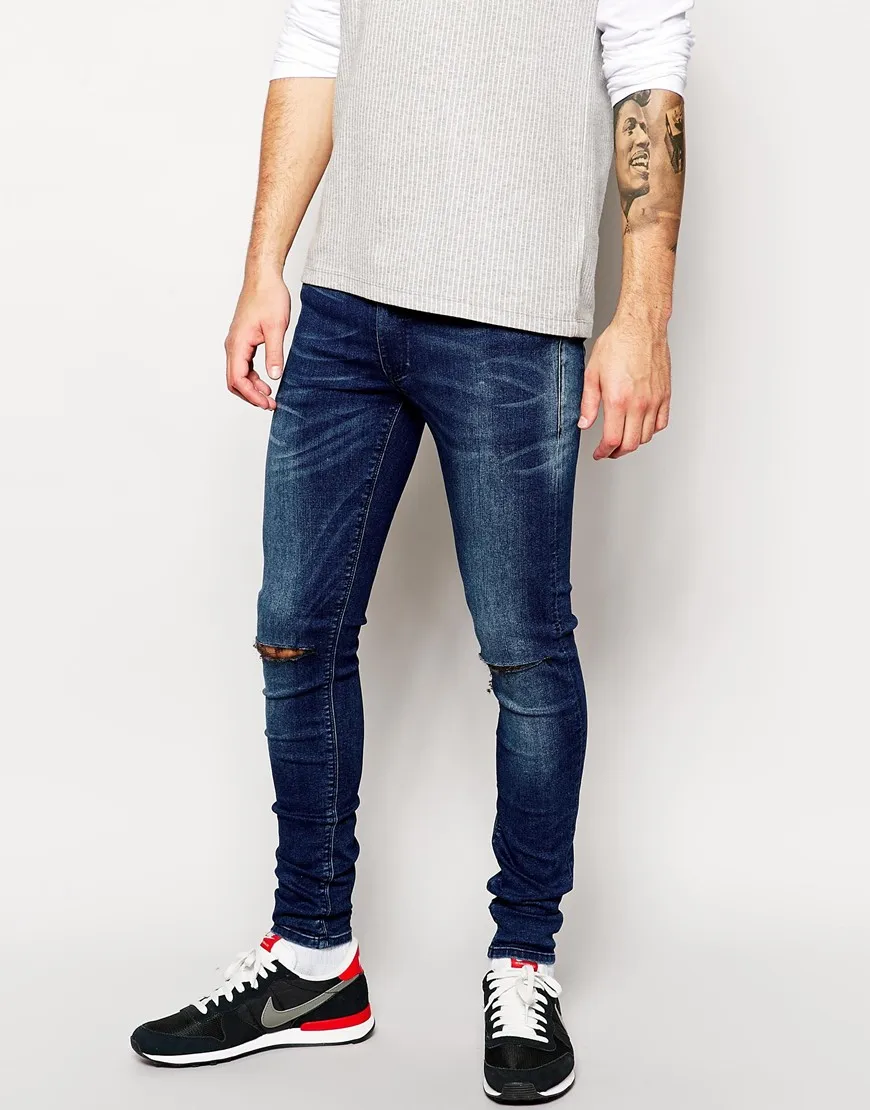 Jeans Whisker Skinny Fit Distressed Denim Man Jeans Bright Jeans - Buy ...
