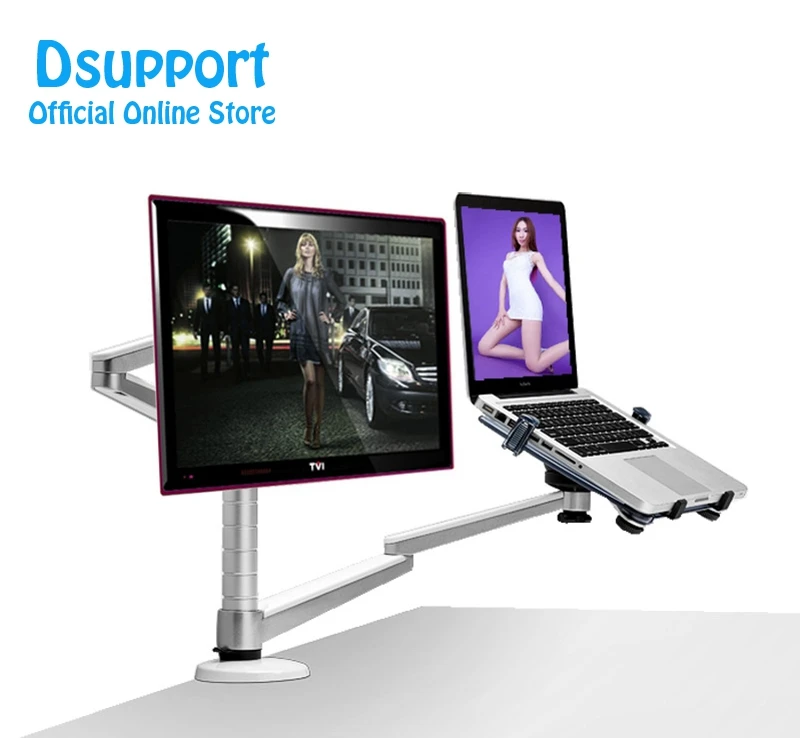 
Desktop Dual Arm 25inch LCD Monitor Holder+ Laptop Holder Stand Table Full Motion Dual Monitor Mount Arm Stand <span style=