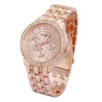 

GE0001 rose gold diamond quartz geneva watch for women
