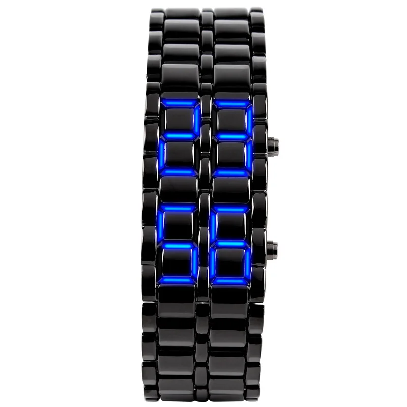 

Best Selling Metal Bracelet Led Digital Watch Women and Men Iron Samurai LED Watch, 18colors