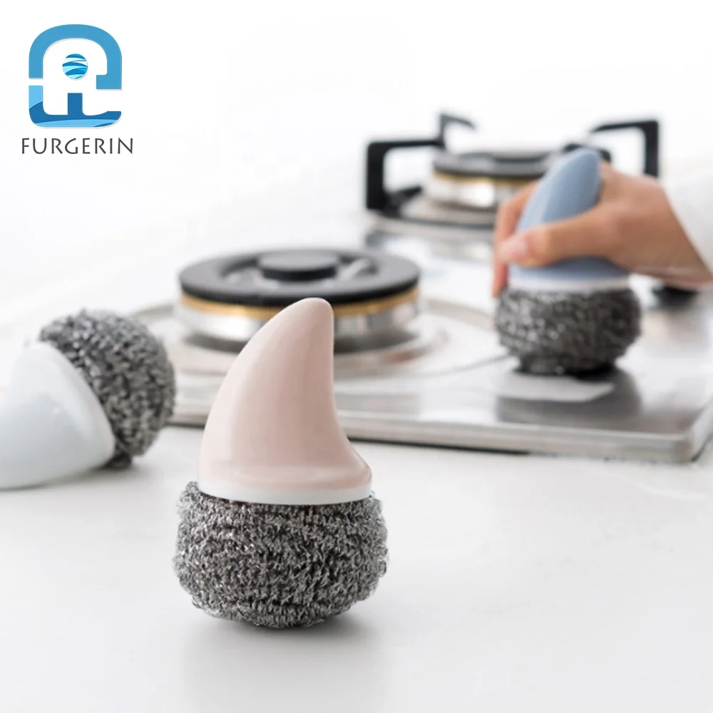 

FURGERIN Kitchen Gadget Wire Brush Stainless Steel Wire Ball Creative Shark Shape Scrubber Household Cleaning Tools For Kitchen, Pink/blue/gray