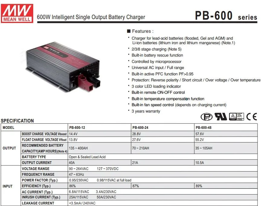 Original Mean Well 600w Battery Charger Pb-600-48 - Buy 600w Battery ...