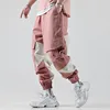 Casual Good Quality Cotton Blank Color Block Mens Baggy Tapered Cargo Jogger Pants With Side Pockets