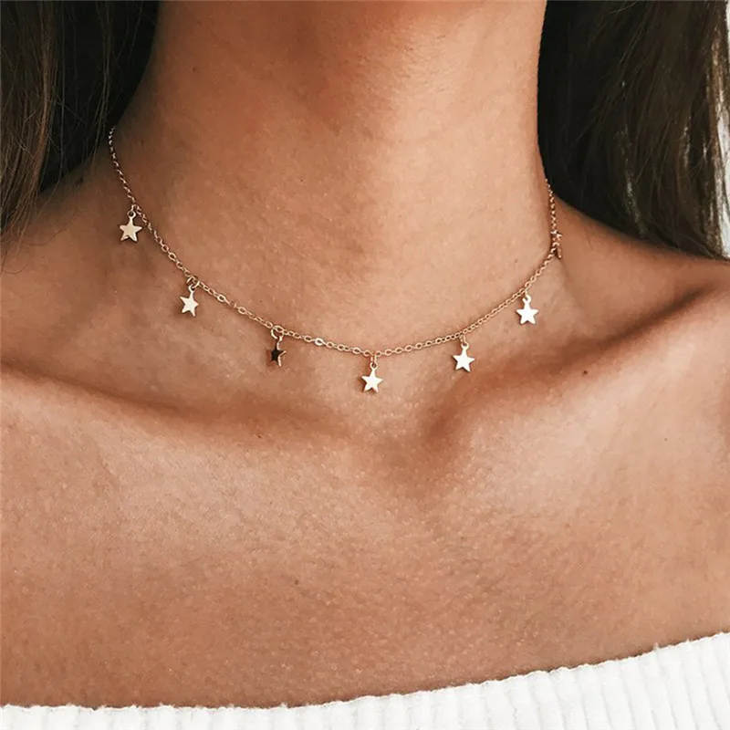 

Artilady stock factory design layered necklace moon charms lucky gold star choker necklaces for women daily Birthday party Gift, N/a