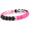 Customize stone bracelet dyed rose red jade with black lava rock beads bracelet wholesale