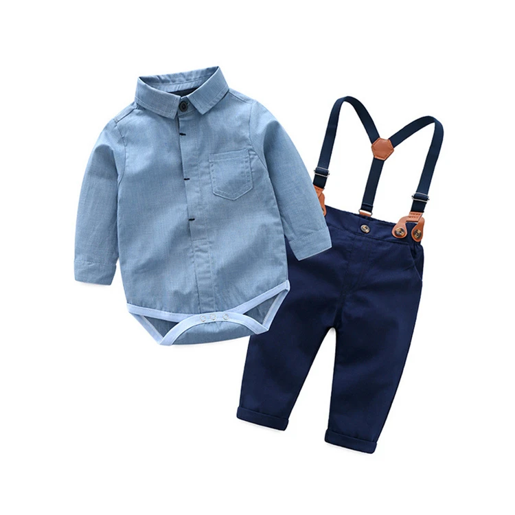 2019 Spring new long sleeve shirts bib pants toddler birthday suits baby boy clothes