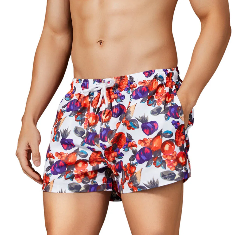 

Wholesale Men's Swim Trunks Fruits Printed Quick Dry Beach Shorts with Pockets Lightweight Beachwear Summer Holiday