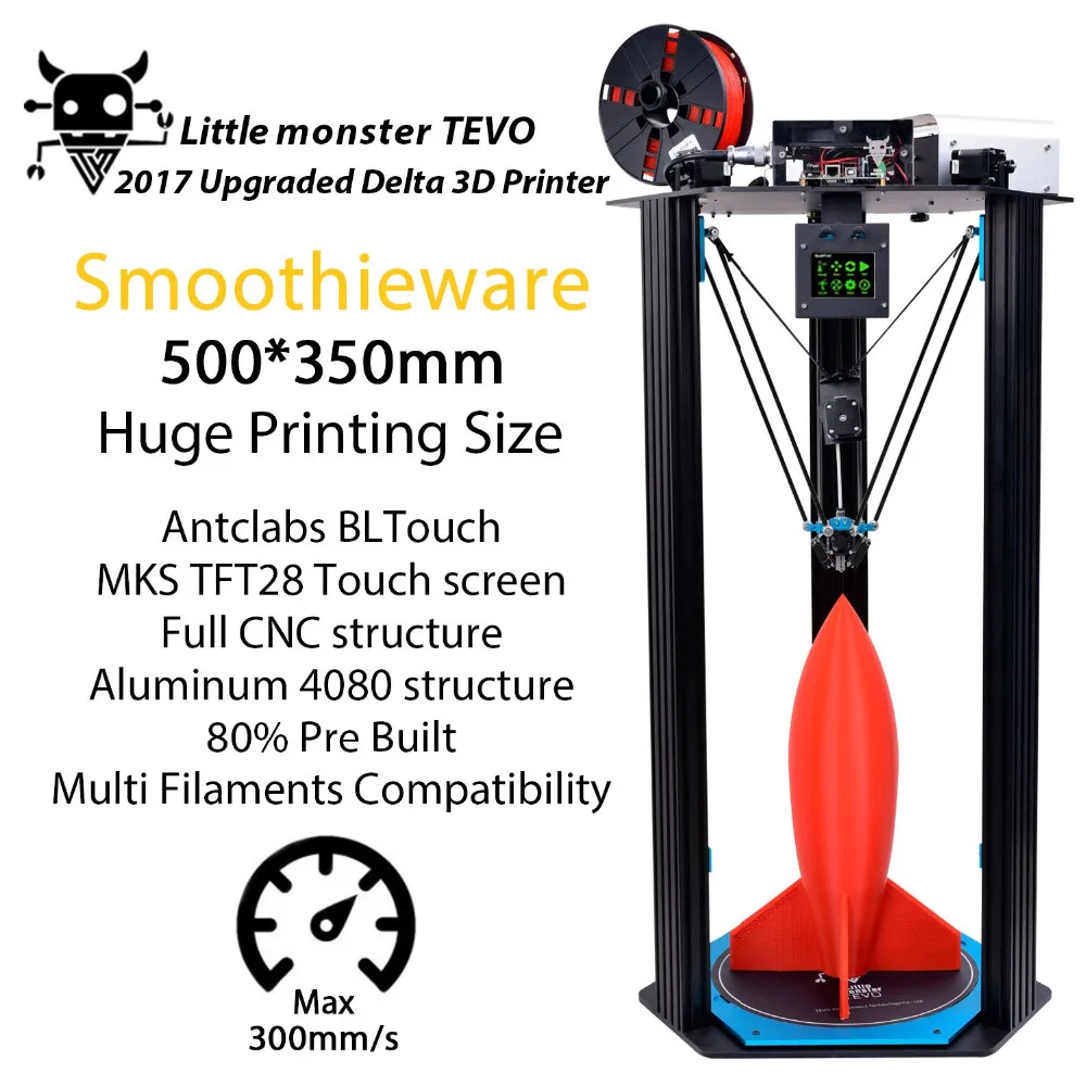 TEVO Delta Little Monster 3d printer KIT OpenBuilds Extrusion/Smoothieware/MKS TFT28/Bltouch Large 3D Printer Printing