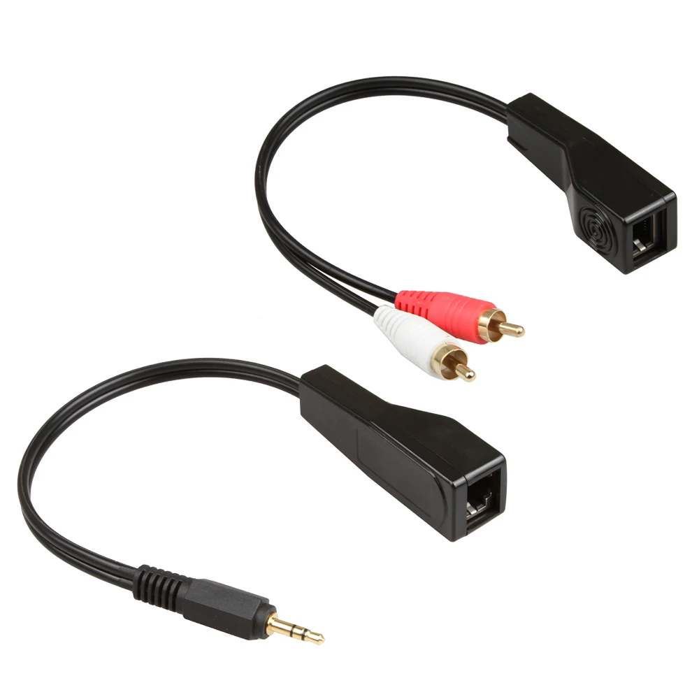 

3.5mm to 2 RCA Extneder 2x Stereo DC3.5mm To 2 RCA Audio Balun Extension cable Over Cat5/6 200M, Black
