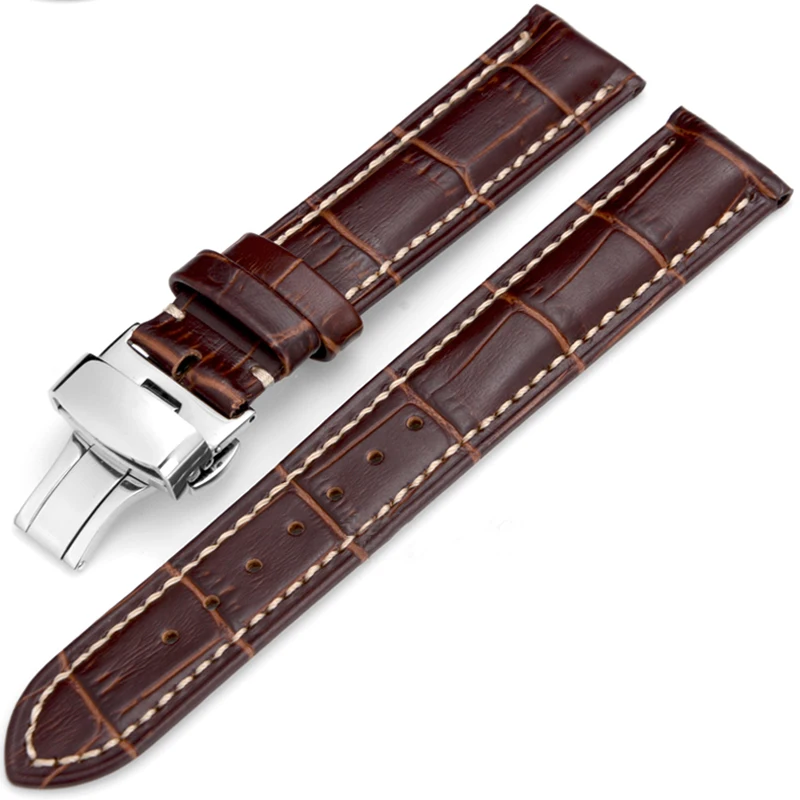 

Custom logo low moq quick release ITALIAN genuine leather watch band butterfly buckle watch strap18 20mm wholesale, Black, brown